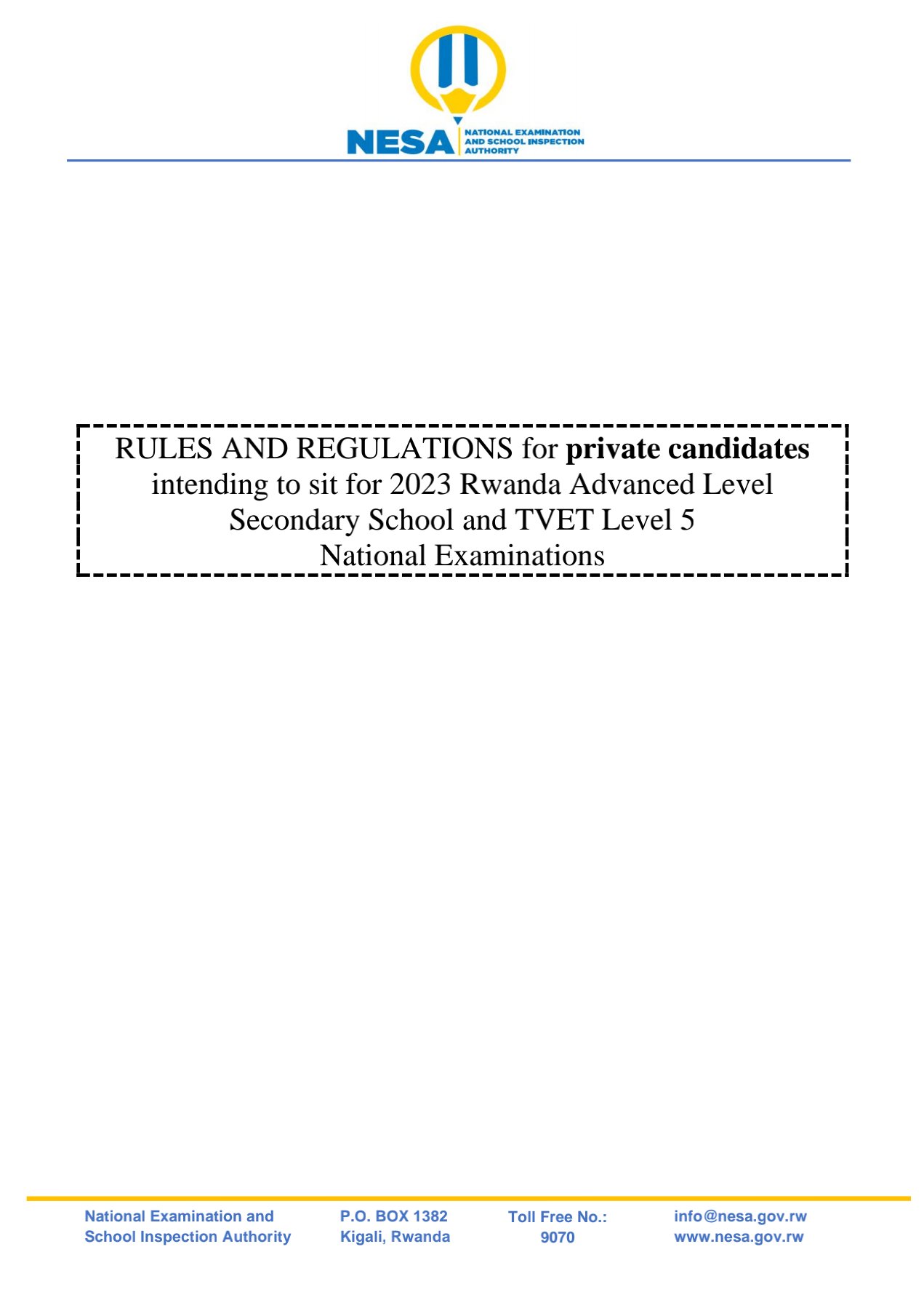 NESA RULES AND REGULATIONS FOR PRIVATE CANDIDATES INTENDING TO SIT FOR ...