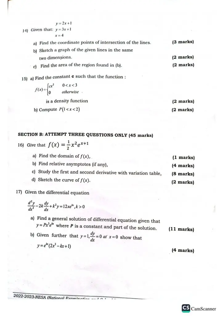 NESA S6 MATHEMATICS NATIONAL EXAMINATION PAST PAPER 2023 NEWS WITHIN