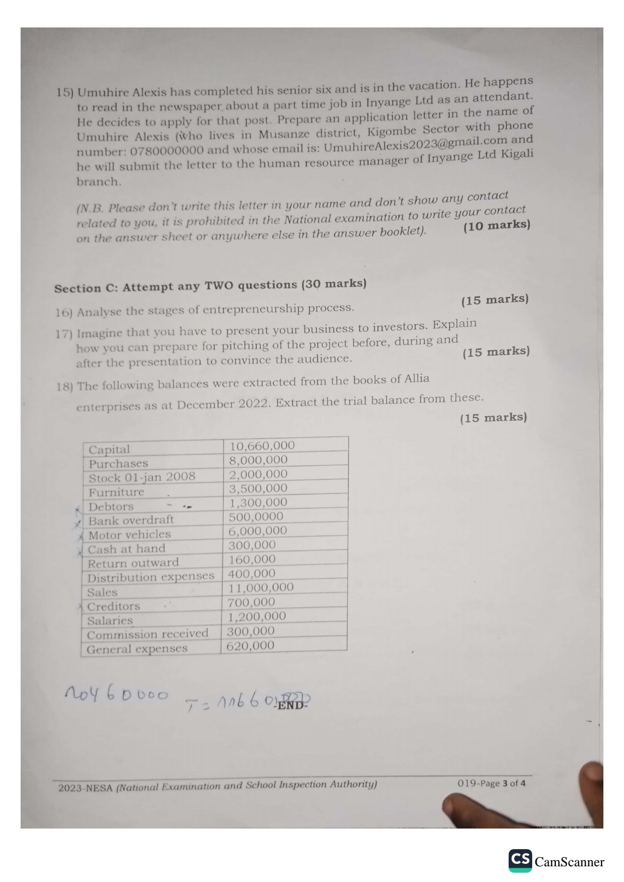 NESA S6 ENTREPRENEURSHIP NATIONAL EXAMINATION PAST PAPERS 2023. NEWS