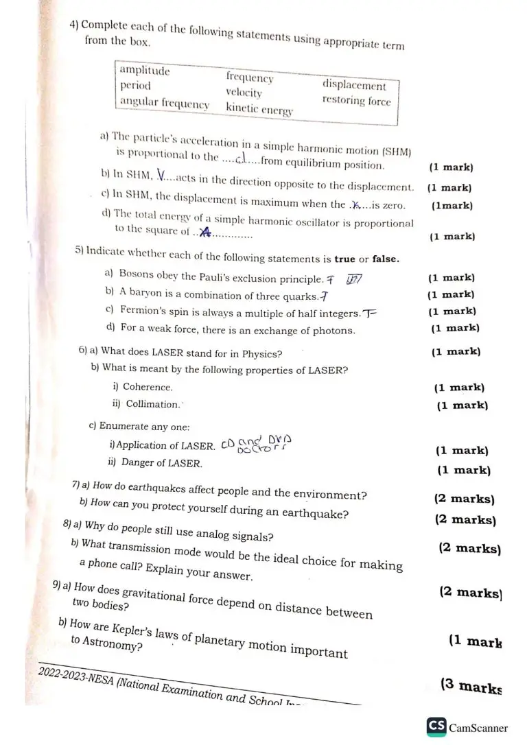 NESA S6 PHYSICS NATIONAL EXAMINATION PAST PAPERS 2023. NEWS WITHIN