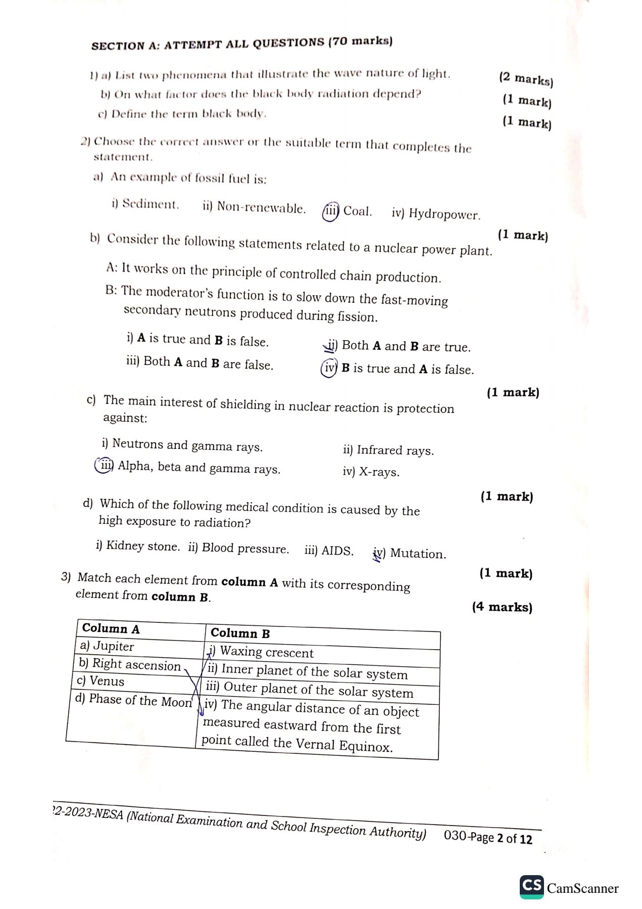 NESA S6 PHYSICS NATIONAL EXAMINATION PAST PAPERS 2023. NEWS WITHIN