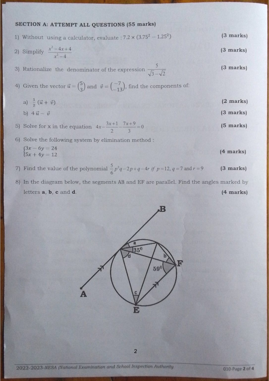 NESA S3 MATHEMATICS NATIONAL EXAMINATION PAST PAPER 2023 NEWS WITHIN