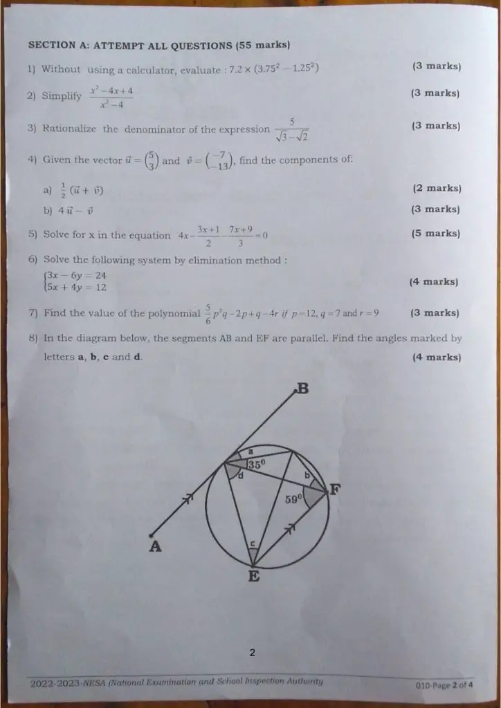 NESA S3 MATHEMATICS NATIONAL EXAMINATION PAST PAPER 2023 NEWS WITHIN