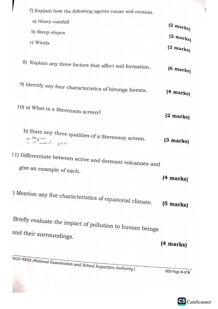 NESA S3 GEOGRAPHY AND ENVIRONMENT (PHYSICAL) NATIONAL EXAMINATION PAST