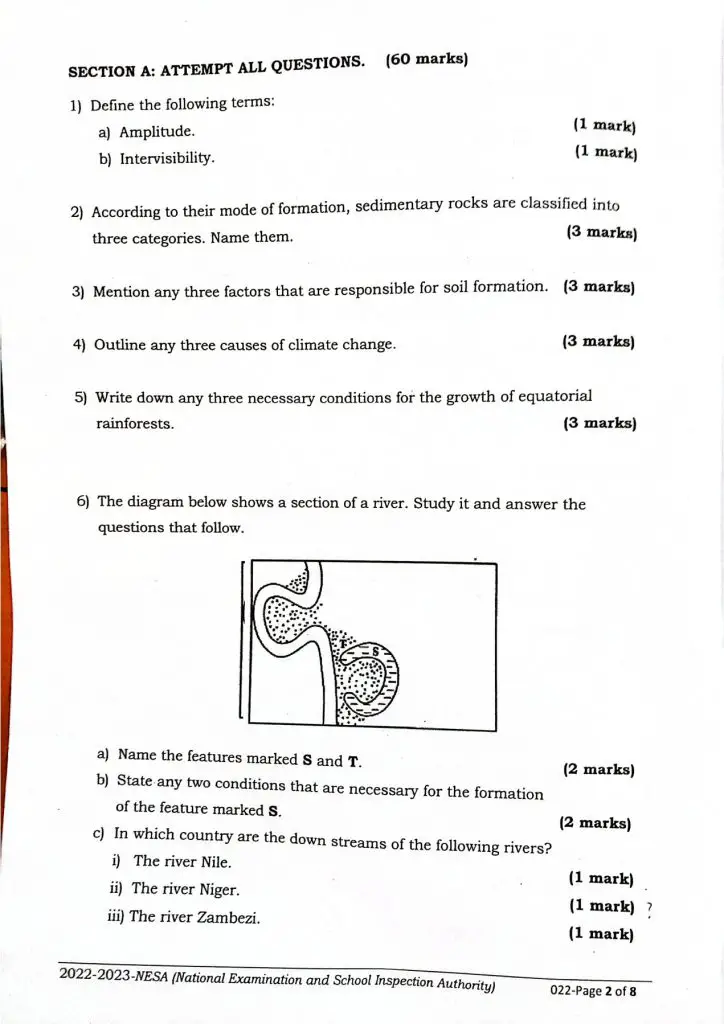 NESA S6 GEOGRAPHY (PHYSICAL) NATIONAL EXAMINATION PAST PAPERS 2023