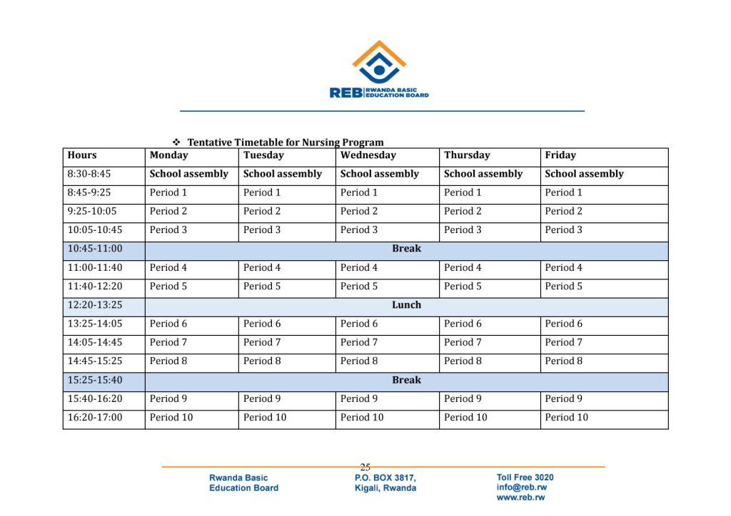 REB UPDATES REB PUBLISHED WEEKLY TIMETABLE AND NUMBER OF PERIOD FOR